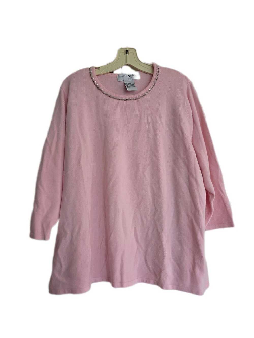 Sag Harbor Pink Sweater Pearl Neckline Cottage Core Coquette Plus Size 2X